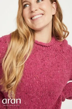 Sale Sweater Shop Ladies Roll Neck Raglan Crew Pink