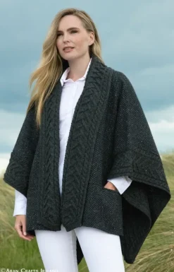 Online Sweater Shop Ladies Tweed Cape Charcoal