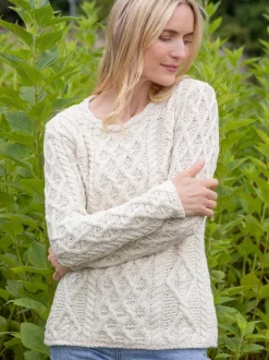 Hot Sweater Shop Lambay Lattice Cable Aran Sweater Natural