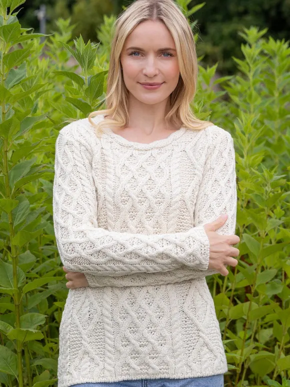 Hot Sweater Shop Lambay Lattice Cable Aran Sweater Natural