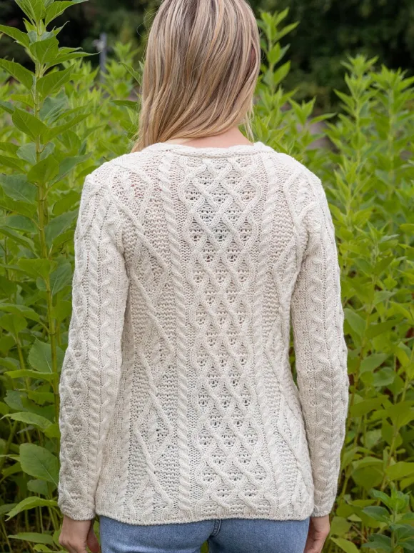 Hot Sweater Shop Lambay Lattice Cable Aran Sweater Natural