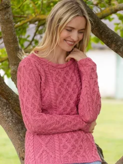 Hot Sweater Shop Lambay Lattice Cable Aran Sweater Rosa Pink