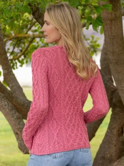 Hot Sweater Shop Lambay Lattice Cable Aran Sweater Rosa Pink