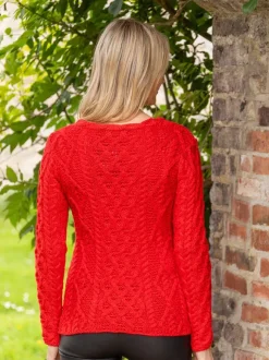Fashion Sweater Shop Lambay Lattice Cable Knit Aran Sweater Scarlet