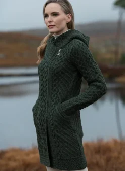 Discount Sweater Shop Long Heart Design Hooded Coat - Army Green
