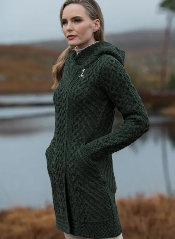 Discount Sweater Shop Long Heart Design Hooded Coat - Army Green