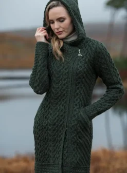 Discount Sweater Shop Long Heart Design Hooded Coat - Army Green