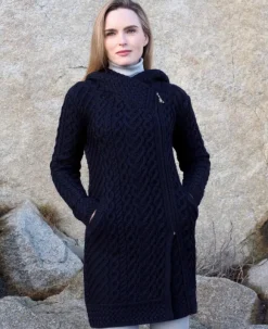 Fashion Sweater Shop Long Heart Design Hooded Coat - Navy