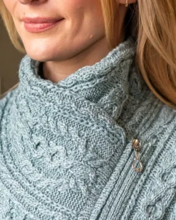 Sale Sweater Shop Long Side Zip Biker Jacket - 100% Merino Wool Aqua