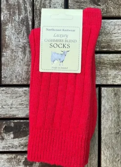 Hot Sweater Shop Luxury Ladies Cashmere Blend Socks- Bright Red (size 35-39)
