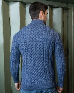 Online Sweater Shop Mens Aran Half Zip Neck Sweater Denim Marl