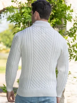 Discount Sweater Shop Mens Aran Half Zip Neck Sweater Natural