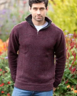 Clearance Sweater Shop Men's Burgundy Lambswool Half Zip Sweater