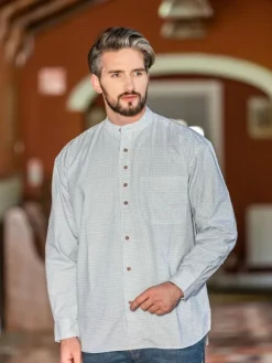 Clearance Sweater Shop Men's Check Traditional Grandfather Shirt - SW1234