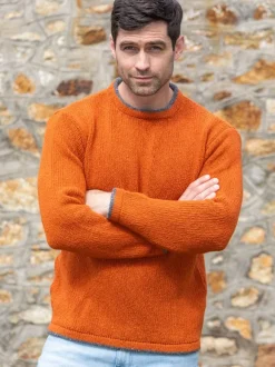 Online Sweater Shop Men's Crew Neck Wool and Cashmere Sweater Terracotta