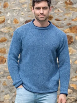 Hot Sweater Shop Men's Crew Neck Wool and Cashmere Sweater Blue Ocean