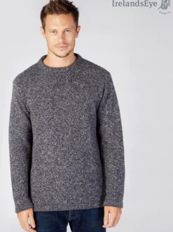 Outlet Sweater Shop Men's Crew Neck Wool and Cashmere Sweater Navy marl