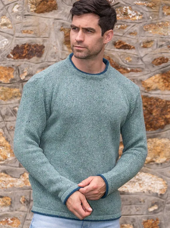 Online Sweater Shop Men's Crew Neck Wool and Cashmere Ocean Mist