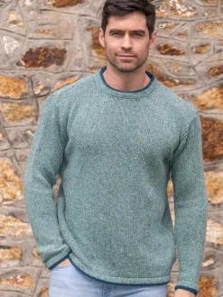Online Sweater Shop Men's Crew Neck Wool and Cashmere Ocean Mist