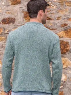 Online Sweater Shop Men's Crew Neck Wool and Cashmere Ocean Mist