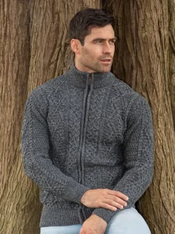 New Sweater Shop Men's Fisherman Full Zip Cardigan - Slate