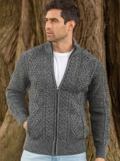 New Sweater Shop Men's Fisherman Full Zip Cardigan - Slate