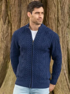New Sweater Shop Men's Fisherman Full Zip Cardigan Deep Water Blue
