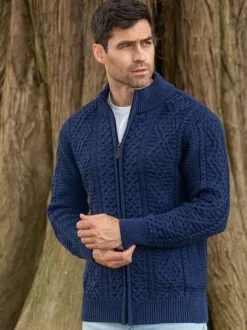 New Sweater Shop Men's Fisherman Full Zip Cardigan Deep Water Blue