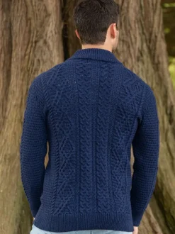 New Sweater Shop Men's Fisherman Full Zip Cardigan Deep Water Blue