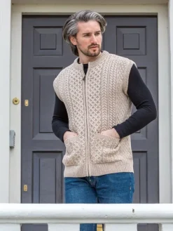 Clearance Sweater Shop Mens Full Zip Waistcoat Parsnip