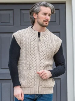 Clearance Sweater Shop Mens Full Zip Waistcoat Parsnip