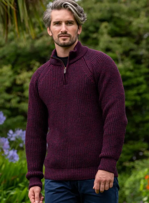 Hot Sweater Shop Men's half zip ribbed sweater Berry