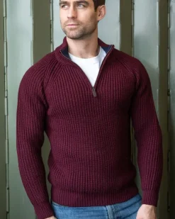 Hot Sweater Shop Men's half zip ribbed sweater Berry