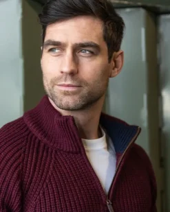 Hot Sweater Shop Men's half zip ribbed sweater Berry