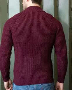 Hot Sweater Shop Men's half zip ribbed sweater Berry
