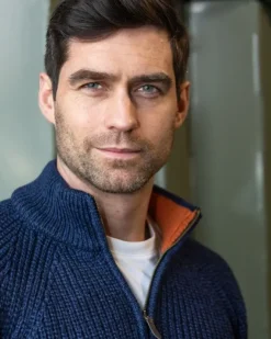 Online Sweater Shop Men's half zip ribbed sweater Deep Water Blue