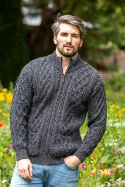 Clearance Sweater Shop Men's Merino Wool Full Zip Aran Cardigan