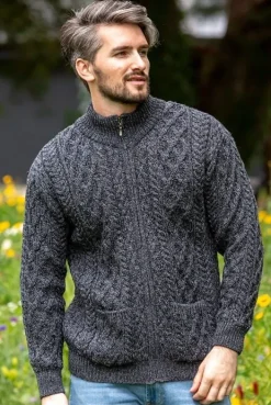 Clearance Sweater Shop Men's Merino Wool Full Zip Aran Cardigan