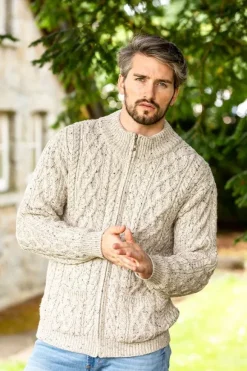 Clearance Sweater Shop Men's Merino Wool Full Zip Aran Cardigan