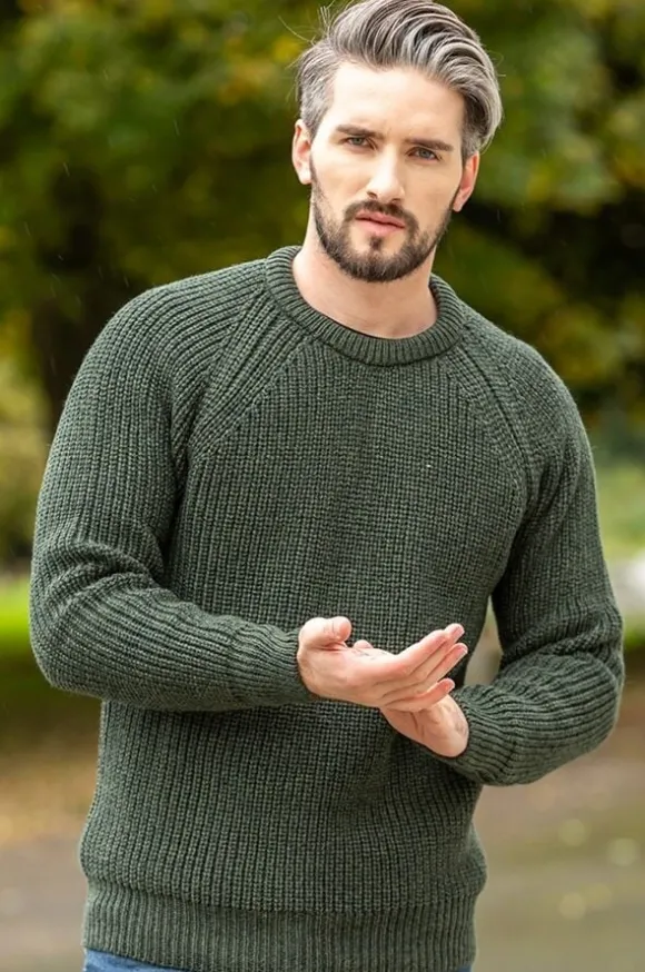 Best Sweater Shop Mens Ribbed Crew Neck Sweater Green
