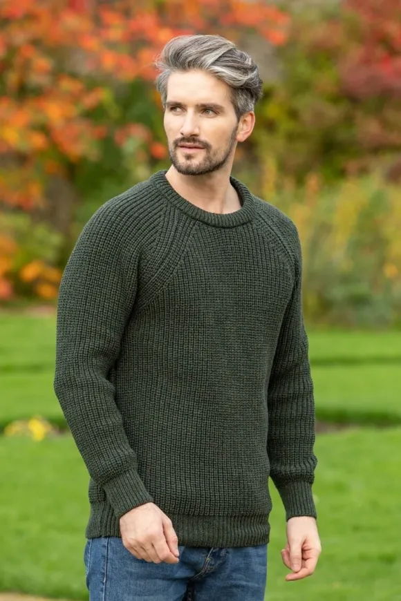 Best Sweater Shop Mens Ribbed Crew Neck Sweater Green