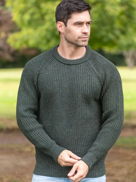 Best Sweater Shop Mens Ribbed Crew Neck Sweater Green