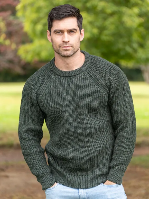 Best Sweater Shop Mens Ribbed Crew Neck Sweater Green