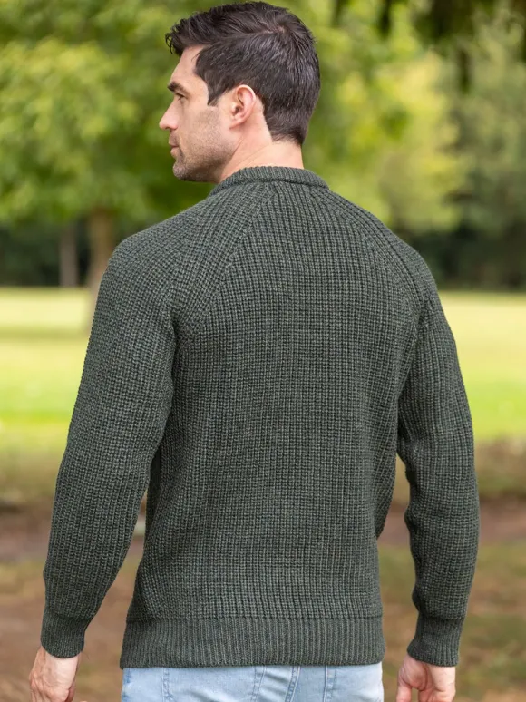Best Sweater Shop Mens Ribbed Crew Neck Sweater Green