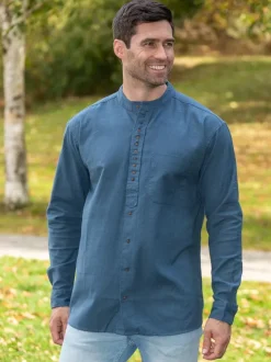 New Sweater Shop Men's Traditional Ink Blue Grandfather Shirt
