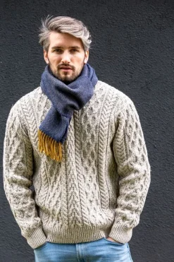 Discount Sweater Shop Men's Wool and Cashmere Navy/Mustard Herringbone Scarf 2433