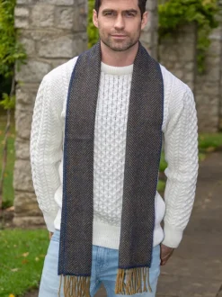 Discount Sweater Shop Men's Wool and Cashmere Navy/Mustard Herringbone Scarf 2433