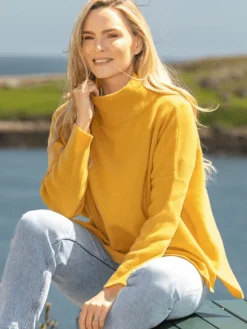 Clearance Sweater Shop Merino Wool & Cashmere High Neck Sweater Mustard