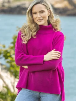 Online Sweater Shop Merino Wool & Cashmere High Neck Sweater Magenta