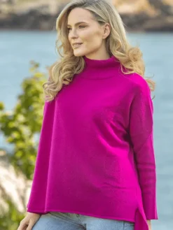 Online Sweater Shop Merino Wool & Cashmere High Neck Sweater Magenta